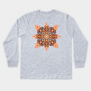 Navy and orange flower mandala Kids Long Sleeve T-Shirt